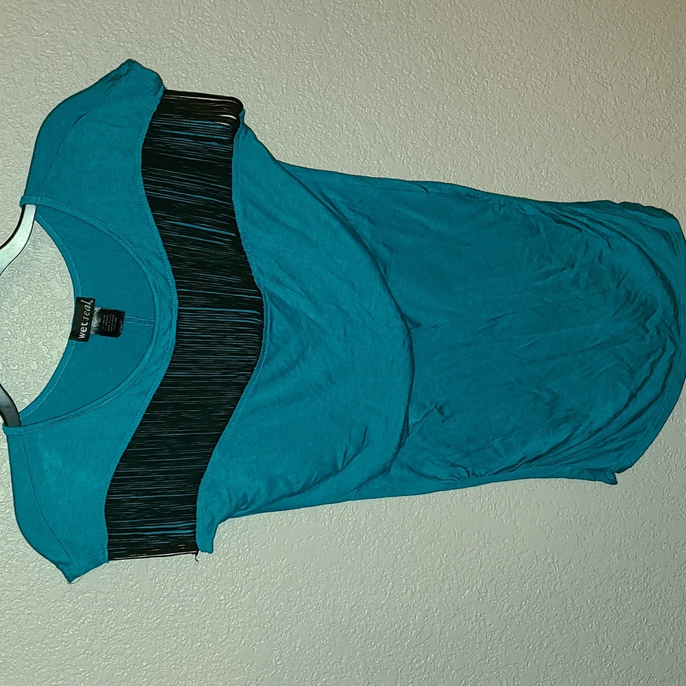 Wet seal Fringe Aqua Short Sleeve Shirt